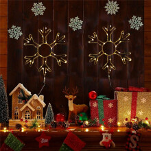 2PCS Christmas Snowflake Window Lights Decorations Led Snowflake Lights for Home Xmas Decor Warm Light White