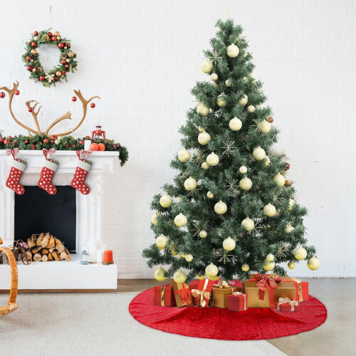 Christmas Small Tree Skirt, 36 Inch Sequin Tree Skirt for Tree  Xmas Tree Mat for Christmas Decorations Red 2