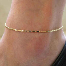 (Gold) Gold Women Simple Plated Chain Anklet Ankle Bracelet Barefoot Sandal Beach