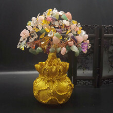 (Colorful)Feng Shui Money Wealth Tree Yellow Citrine Amethyst Crystal Gem Spiritual Lucky