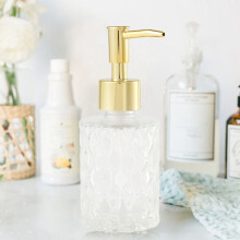 Mehrzweck-Mesa-Seifenspender Leicht zu Reinigender Seifenpumpenspender Aus Glas, Perfekt für KüChe und Bad (Gold)