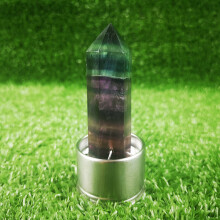 (Colour Fluorite Point+Base) Crystal Elixir Quartz Water Bottle Natural Obelisk Point Wand Healing Reiki Rock