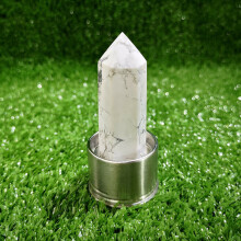 (White Turquoise Point+Base) Crystal Elixir Quartz Water Bottle Natural Obelisk Point Wand Healing Reiki Rock