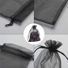 100PCS Black Organza Gift Bags 9X12cm, Mesh Wedding Favour Bags with Drawstring for Jewelry Makeup Candy Baby Shower