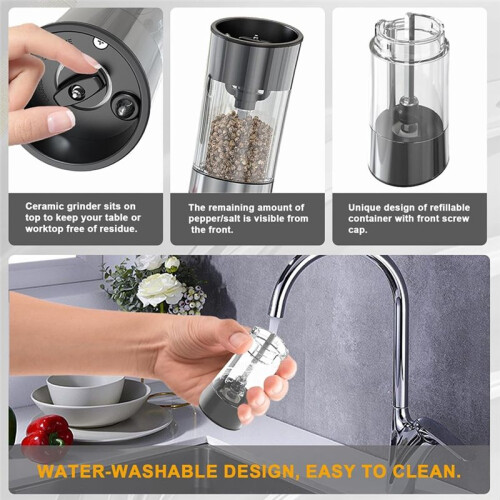 Electric Salt and Pepper Grinder Set Rechargeable Automatic Grinder with Charging Base LED Light, Adjustable Coarseness 1