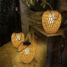 Outdoor Solar Imitation Rattan Lantern Courtyard Balcony Garden Decoration Candle Lights Atmosphere Bamboo Chandelier