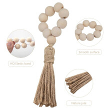 12 Stück Serviettenringe Aus Natürlichen Holzperlen mit Quasten, Serviettenhalter für Weihnachten, Bauernhaus, Hochzeit, Heimtischdekoration