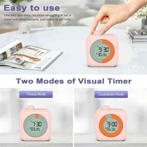 Digital Visual Timer 3 in 1 Clock with Timer 60-Minute Countdown Stopwatch for Kitchen Cooking Study Teaching 2