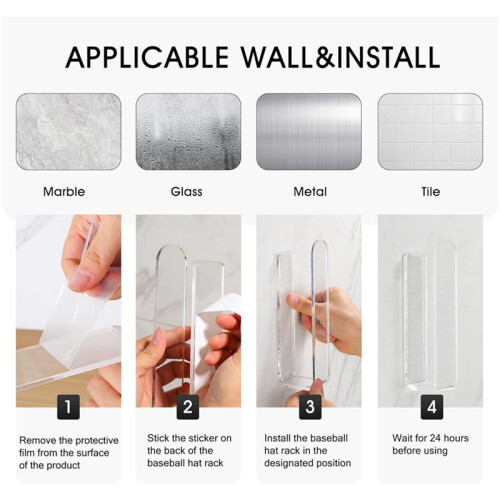 2PCS Acrylic Wall Mounted Hat Hook, Baseball Hat Organizer, Multi-Purpose Hat Holder, for Baseball Cap, Hat Hangers C