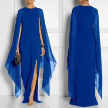 (Blue, M) Womens Size Plus Chiffon Mosaic Dress Long Dress Atmosphere Female Fan Dress