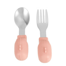 1Set Roze Baby Zelfvoeding Kort Handvat Roestvrij Set