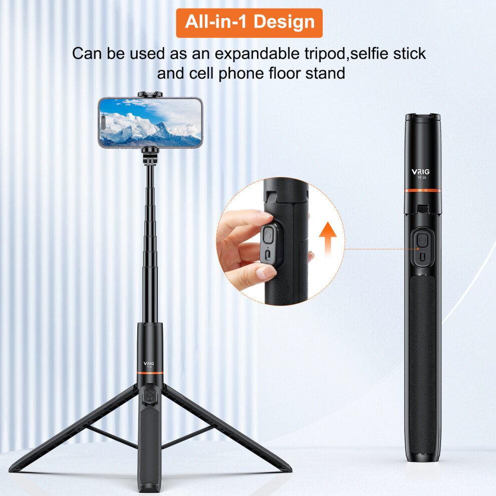 Vrig Tp-19 Extendable Phone Tripod Selfie Stick With Remote Shutter, 160Cm 5051385369799