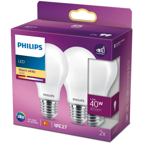 Philips 2er-Pack LED E27 Normal 40W Frost 470lm