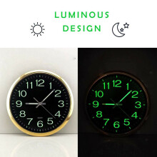 12 Inch Round Large Luminous Wall Clock Glow in the Dark Non-Ticking Indoor Decor -Silver