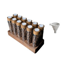 Kaffeebohnen-Vorratsdose, Kaffeebohnen-Vorratsröhrchen, Transparentes Glas, Einzeldosis mit Walnussholz-Standdeckel