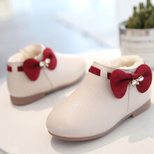 (WarmBeige,27)Fashion Toddler Kids Baby Girl Bowknot Boots Leather Zipper Crib Shoes Moccasins