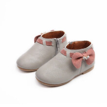 (Gray,28)Fashion Toddler Kids Baby Girl Bowknot Boots Leather Zipper Crib Shoes Moccasins