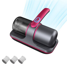 Aspirateur à Main UV Aspirateur de Lit Aspirateur de Matelas UV Sans Fil avec Têtes à Double Battement, Gris Rouge