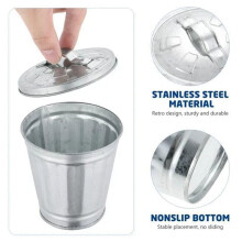 Trash Can with Lid, Wastebasket Small Metal Buckets with Lids Flower Pot Pen Holder Trash, Waste Baskets