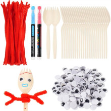 50Sets Fork Kit Include Sporks Red Pipe Cleaners Self Adhesive Googly Eyes and Pens,Make Your Own Kit