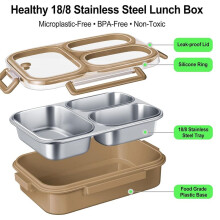 Stainless Steel Lunch Box 3 Compartment Metal Lunch Container Steel Bento Box - Ideal for School, Office & Outdoor C