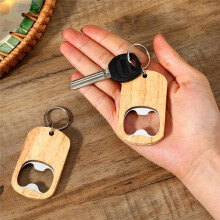 16Pcs Wooden Keychain Bottle Opener Blanks Wood Engraving Bulk Key Chain Unfinished Key Tag for Party Favors DIY Gift