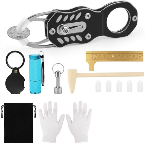Silver Coin Tester Kit, CoinTester for Resonance Testing and Size Comparison, Magnifying Glass/Hammer/Keychain