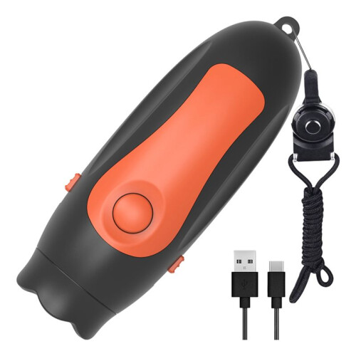 Sifflet Électronique Rechargeable par USB, 3 Tons, Volume Réglable, 3 Sons Différents, Orange.