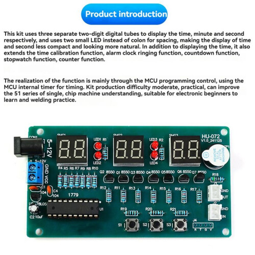 Kits DIY de Relógio Eletrônico Conjunto de Display LED de Tubo Digital Peças e Componentes de Módulo Eletrônico  5V-12V 2