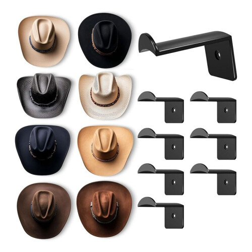 Ganchos de Chapéu de 2,8 Polegadas para Parede - (Pacote com 8) Cabide para Chapéu de Cowboy, Porta-Boné, Organizador para Bonés de Beisebol, 1