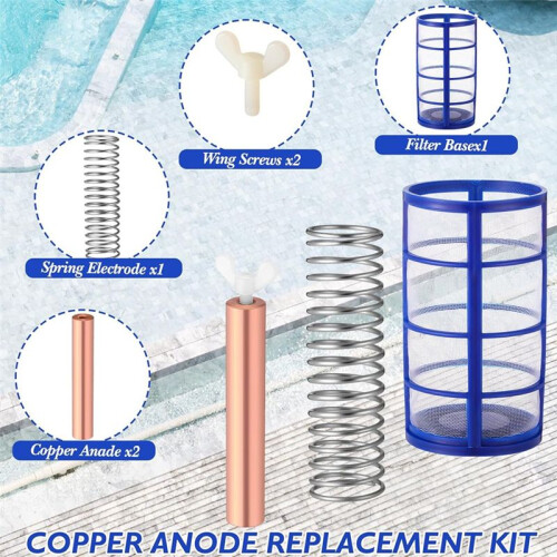 6-Piece Copper Anodized Replacement Kit,Includes Copper Anodes,Basket Screens,Springs and Screws,for Solar Pool Ionizers 1