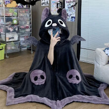 Cute Halloween Wearable Blanket Hoodie,Bat Blanket Hoodie for Halloween Cosplay,Soft Hooded Bat Cape for Women Child