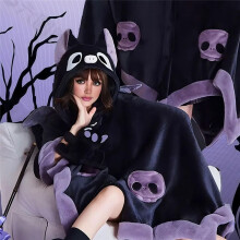 Cute Halloween Wearable Blanket Hoodie,Bat Blanket Hoodie for Halloween Cosplay,Soft Hooded Bat Cape for Women Child