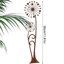 Decorative Rusty Dandelions Plant Stake Outdoor Iron Artwork Stable Construction Easy Installation Yard Lawns Stake