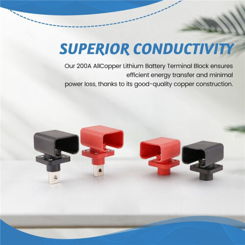 200A AllCopper Lithium Battery Terminal Block High Current  Inverter Plug Wall Mounted Type Storage Connector 4PCS 1