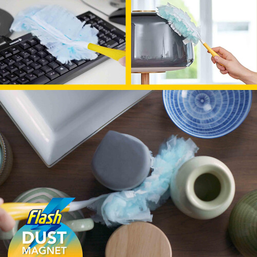 Flash Flash Duster Dust Magnet Starter Kit, Dusters, 1 Handle + 14 Refills, Effective on 100% of Dust, Dust Magnet Refill 1