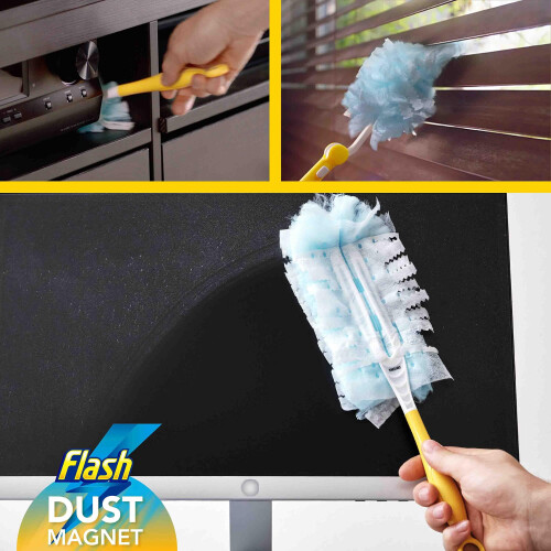Flash Flash Duster Dust Magnet Starter Kit, Dusters, 1 Handle + 14 Refills, Effective on 100% of Dust, Dust Magnet Refill 2
