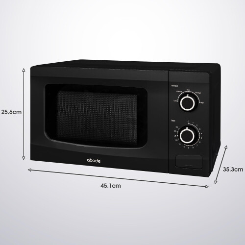 Abode 20L Manual Microwave Black 700W with 5 Power Levels & Timer, Button & Dial Control, Defrost Function, AMM2001B (Black, Manual) 1