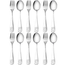 12 Pieces Kids Silverware Stainless Steel Children's Safe Flatware Little Bear Child Spoon and Fork Set Toddler Utensils