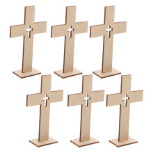 12Pcs Wood Cross Ornaments Light Yellow Rustic Cross Decor for Office