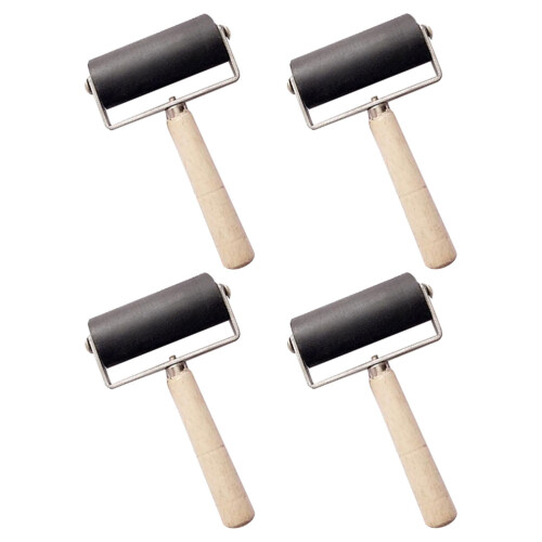 12Pcs Lightweight Wood Plastic Brayer Rollers for Ink Printing Black