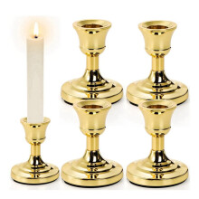 4-Pack Gold Taper Candlesticks, 3-Inch Short Thin Iron Candlesticks, Vintage Dwarf Metal Candlesticks