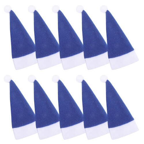 40Pcs Blue Fabric Xmas Small Hats for Tableware and Bottle Decor