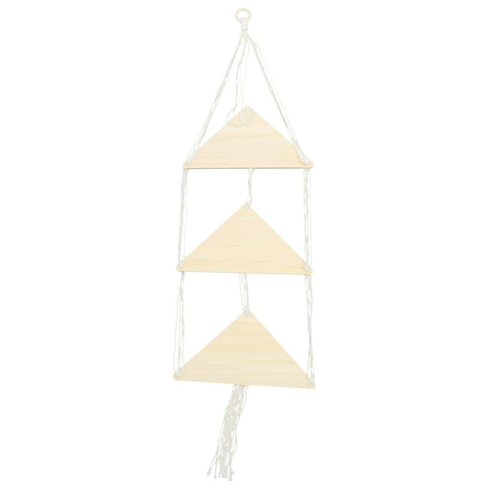 4Pcs Beige Wooden Macrame Hanging Shelf Floating Wall Storage Rack 3642752472055