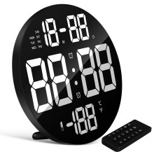 2Pcs LED Digital Wall Clock Black with Alarm Calendar Remote Control