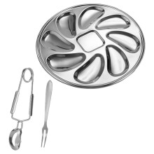 4Sets Sleek Stainless Steel Oyster Dish Set for Seafood Serving Silver