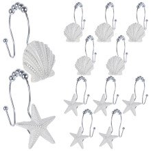 24Pcs Brown Rustproof Shower Curtain Hooks Ocean Design Bathroom Rings