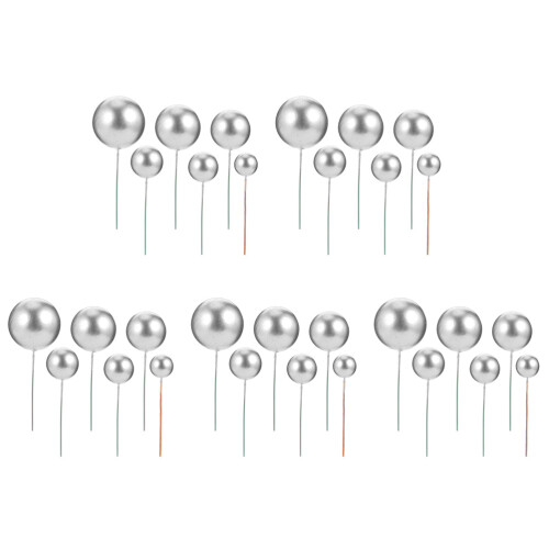 60Pcs Silver Ball Shaped Cupcake Picks Foam Cake Decor for Parties