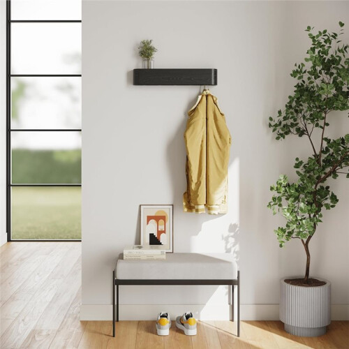 Wall-Mounted Coat Rack - Modern Design Coat Rack with Hidden Wall Hooks - Solid Wood Veneer Panel Coat Hanger 2