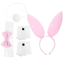 5Sets Pink Bunny Ear Headband Set Satin Cosplay Collar Party Headdress